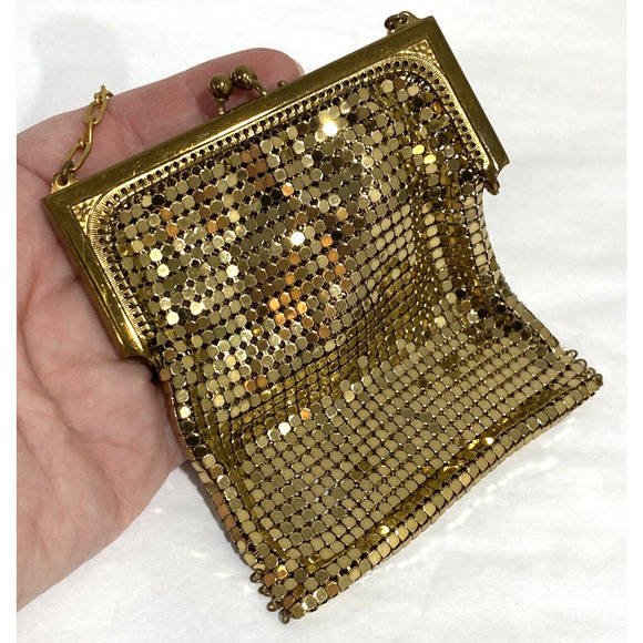 Vintage goldtone metal mesh purse top handle chain kiss clasp 1920's Art Deco - Picture 2 of 7